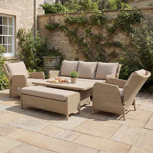 Bramblecrest Chedworth Sandstone Reclining 7-Seat Lounge Set with Height Adjustable Table image 0