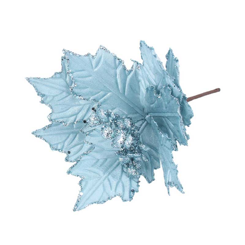 Gisela Graham Pale Blue Poinsettia Pick image 0