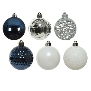 Decoris Shatterproof Baubles in Blue, Silver & White (Pack of 37) image 1