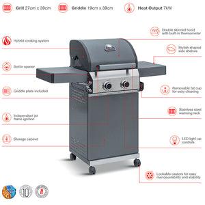 Grillstream Classic 2 Burner Hybrid Barbecue - Matt Grey image 5