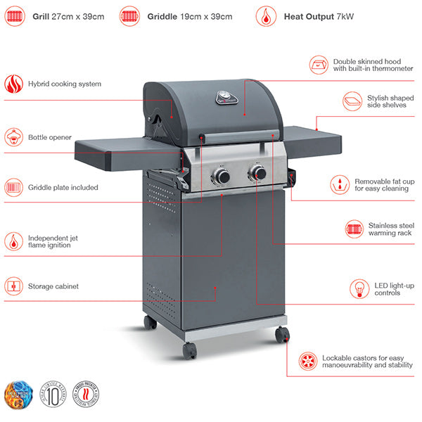 Grillstream Classic 2 Burner Hybrid Barbecue - Matt Grey image 5