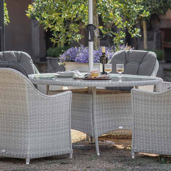 Bramblecrest Monterey 6 Seat Garden Dining Set in Dove Grey with Elliptical Table, Parasol & Base image 2