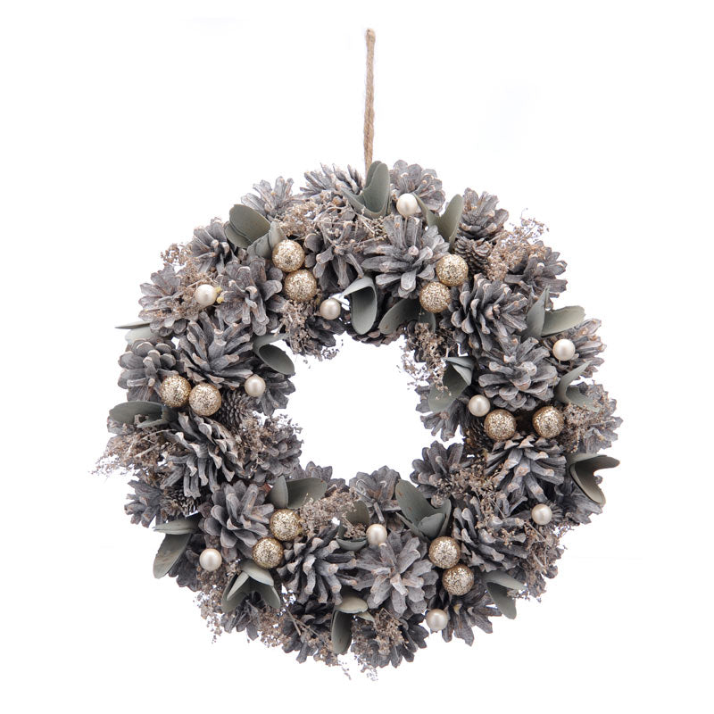 Festive White Pinecone & Gold Berry Wreath image 0