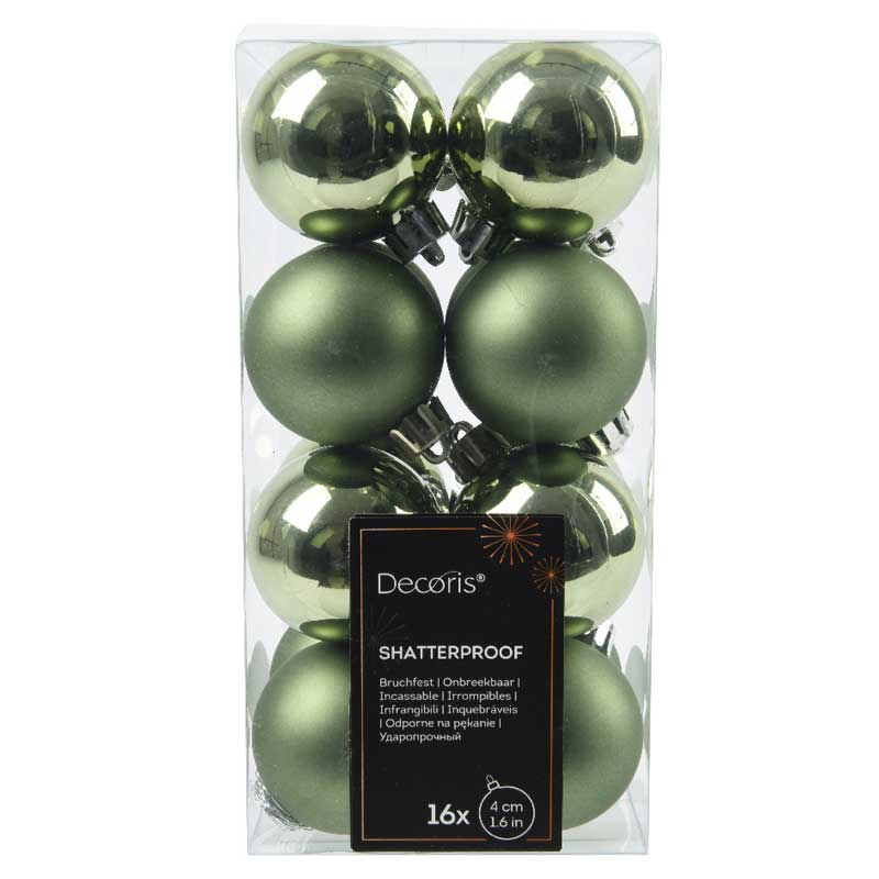 Decoris Shatterproof Baubles in Rosemary Green (Pack of 16) image 0