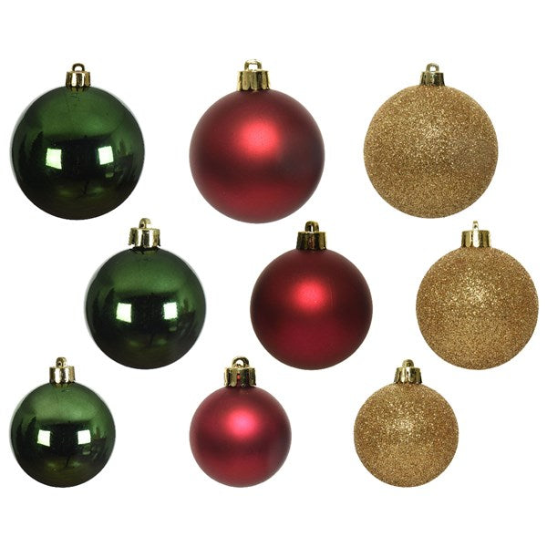 Decoris Shatterproof Baubles in Red, Gold & Green (Pack of 30) image 0