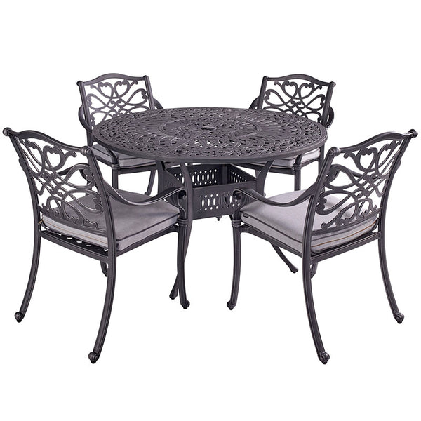 Hartman Capri 4 Seat Round Garden Dining Set in Antique Grey with Parasol &amp; Base image 5