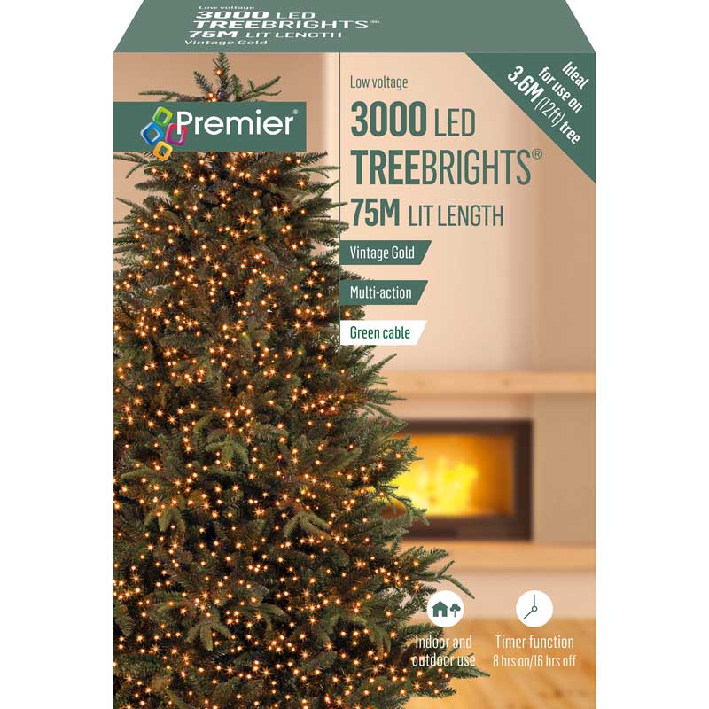 Premier 3000 Multi-Action LED TREEBRIGHTS with Timer - Vintage Gold image 0