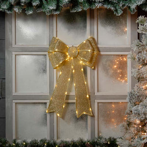 Festive Battery-Operated Lit Bow - Gold image