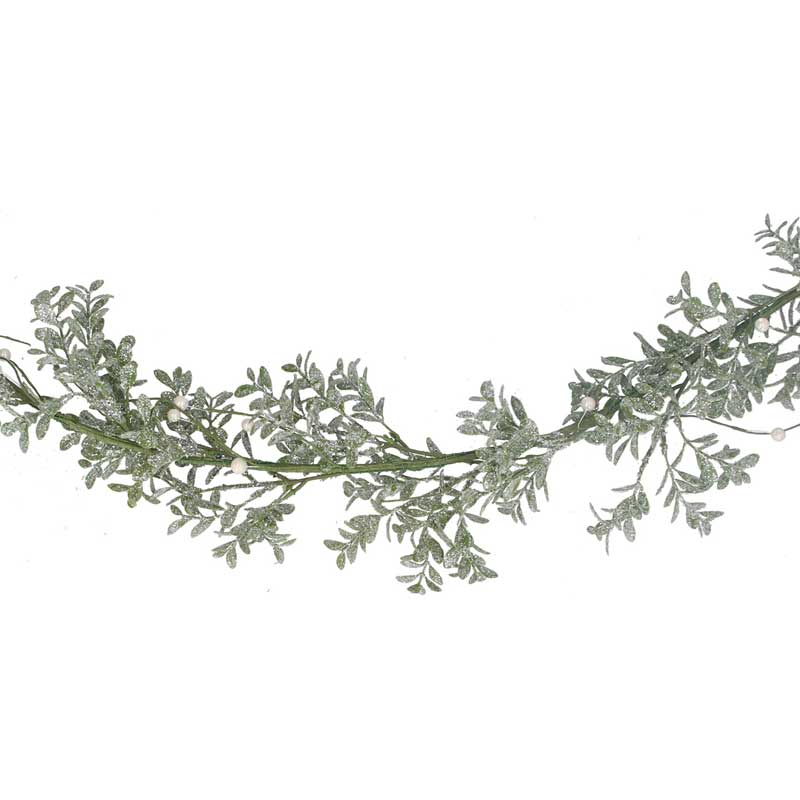 Gisela Graham Glitter Leaf Garland with White Berries image 0