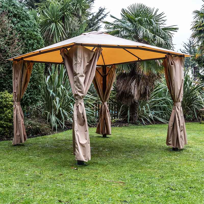 Eden Rectangular Gazebo with Curtains in Taupe (4m x 3m) image 0