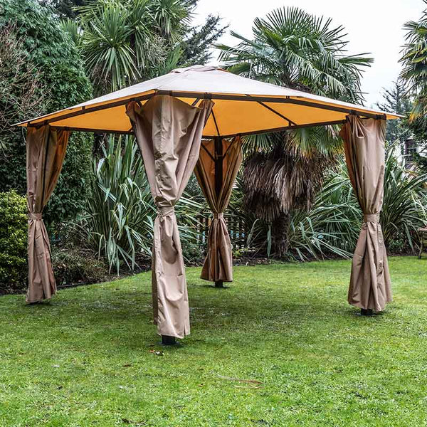 Eden Rectangular Gazebo with Curtains in Taupe (4m x 3m) image 1