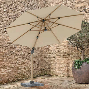 Bramblecrest Chichester 3m Round Cantilever Wood Effect Parasol in Sand with Granite Base &amp; Cover image 0
