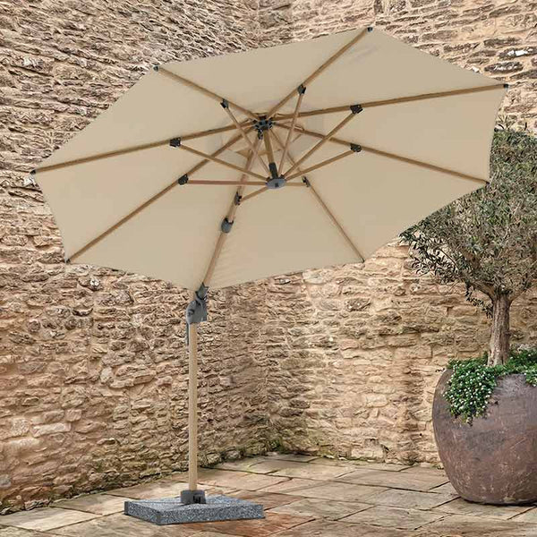 Bramblecrest Chichester 3m Round Cantilever Wood Effect Parasol in Sand with Granite Base &amp; Cover image 0