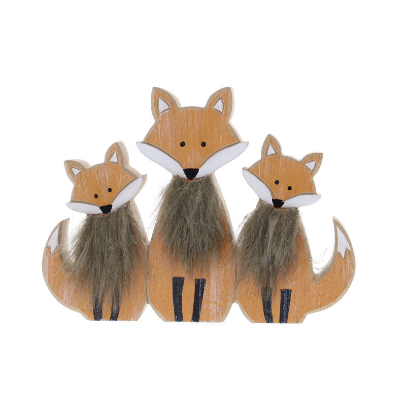 Festive Wooden Foxes with Faux Fur image 0
