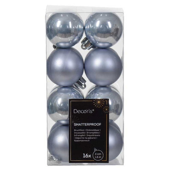 Decoris Shatterproof Baubles in Hazy Blue (Pack of 16) image 0