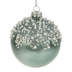 Weiste Petrol Glass Bauble with White Snow Frost image 0