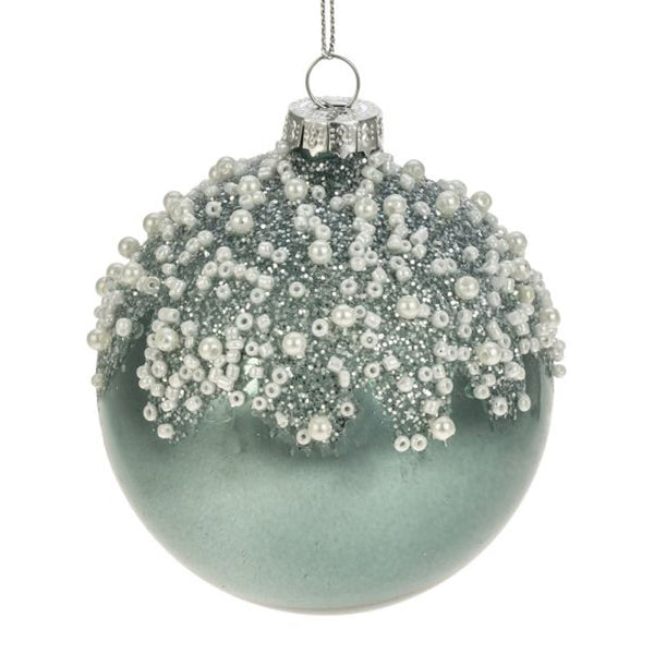 Weiste Petrol Glass Bauble with White Snow Frost image 0