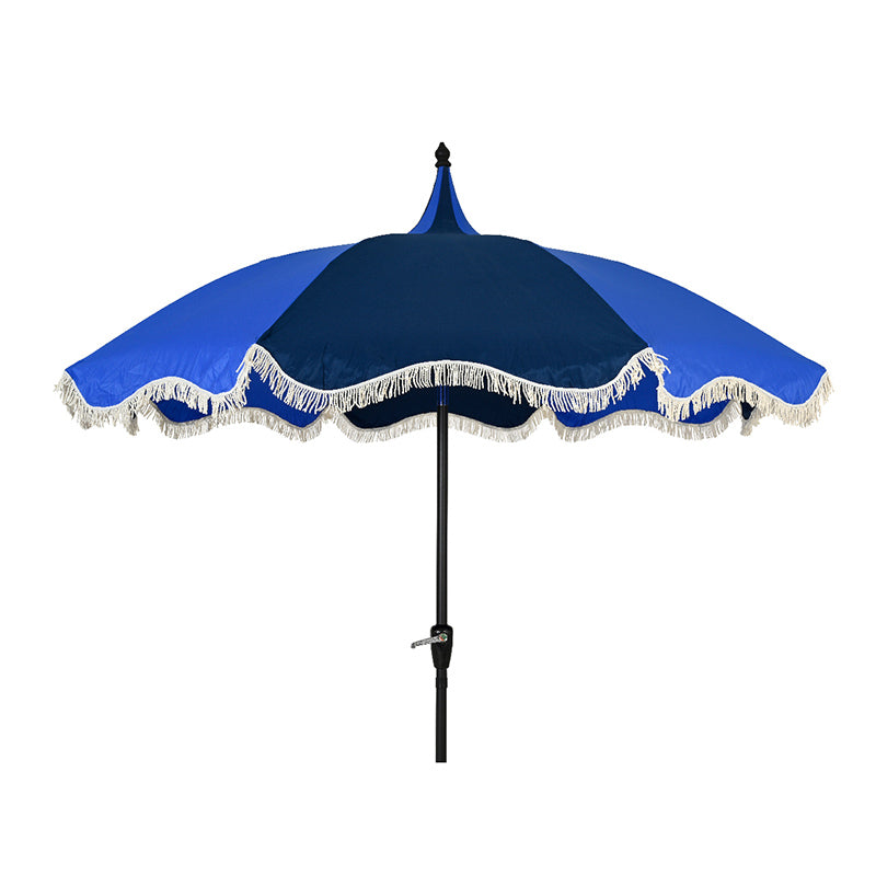 Round 2.5m Fringed Crank &amp; Tilt Garden Umbrella Parasol - Blue image 0