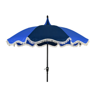 Round 2.5m Fringed Crank &amp; Tilt Garden Umbrella Parasol - Blue image 1