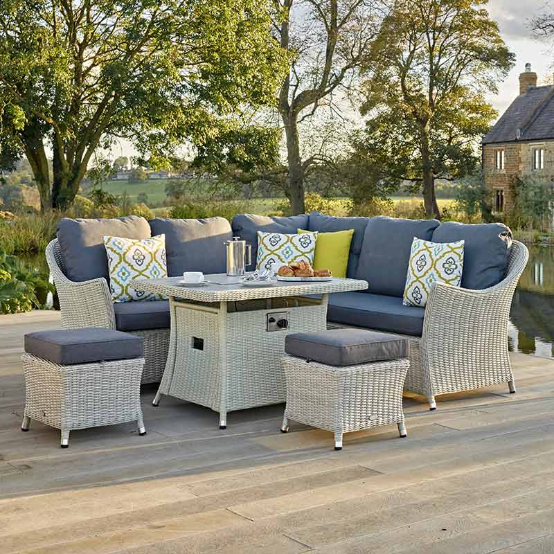 Bramblecrest Monterey Rattan Mini Corner Sofa Set in Dove Grey with Firepit Table image 0