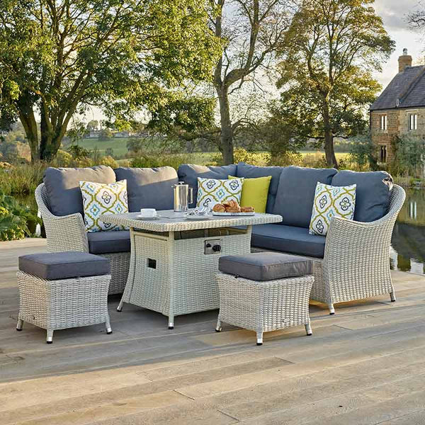 Bramblecrest Monterey Rattan Mini Corner Sofa Set in Dove Grey with Firepit Table image 1