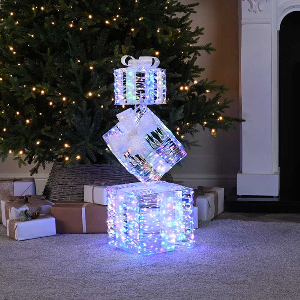 Festive Lit Rainbow Twist Present Stack image 0