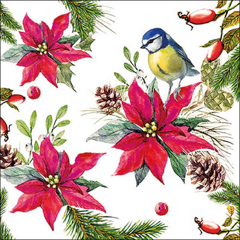 Ambiente Paper Napkins - Bird on Poinsettia (Pack of 20) image 0