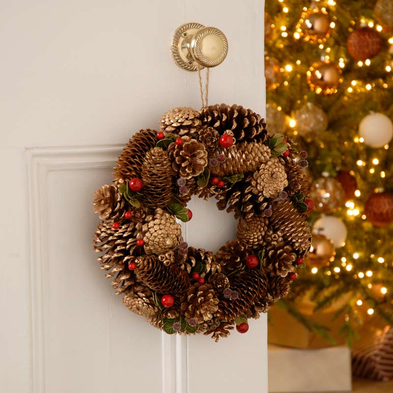 Festive Gold Pinecone Wreath image 0