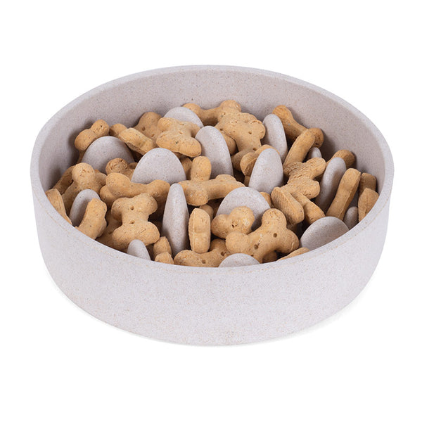 Zoon Floor Grip Bamboo Slow Feeder Dog Bowl - Stone image 1