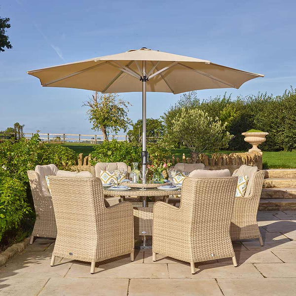 Bramblecrest Somerford Rattan 6 Seat Round Dining Set with Lazy Susan, Parasol &amp; Base image 0