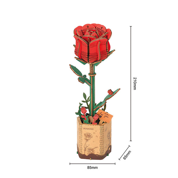 Robotime Red Rose DIY Wooden Flower 3D Puzzle image 4