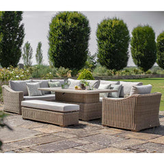Bramblecrest Fairford L-Shaped Modular Sofa Set in Walnut Rattan with Piston Adjustable Table, Bench &amp; Sofa Chair image 0