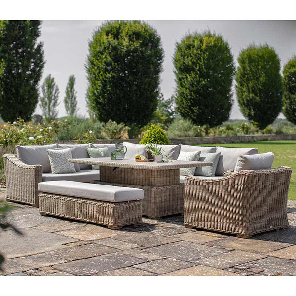 Bramblecrest Fairford L-Shaped Modular Sofa Set in Walnut Rattan with Piston Adjustable Table, Bench &amp; Sofa Chair image 0