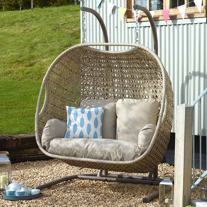 Bramblecrest Chedworth Double Hanging Cocoon in Sandstone Rattan image 0