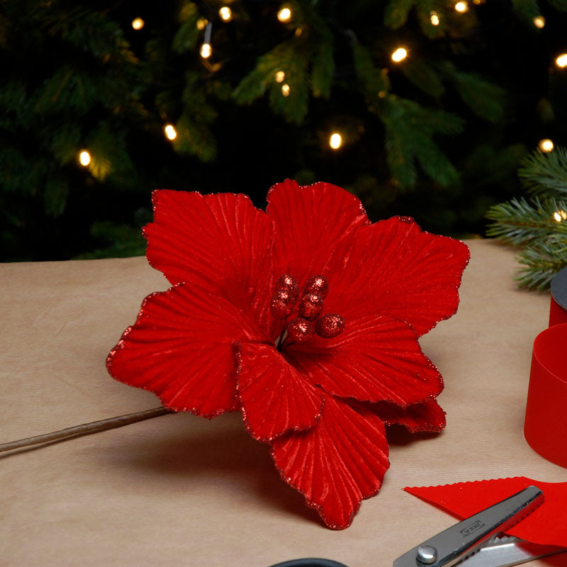 Festive Red Velvet Magnolia Stem (40cm) image 0