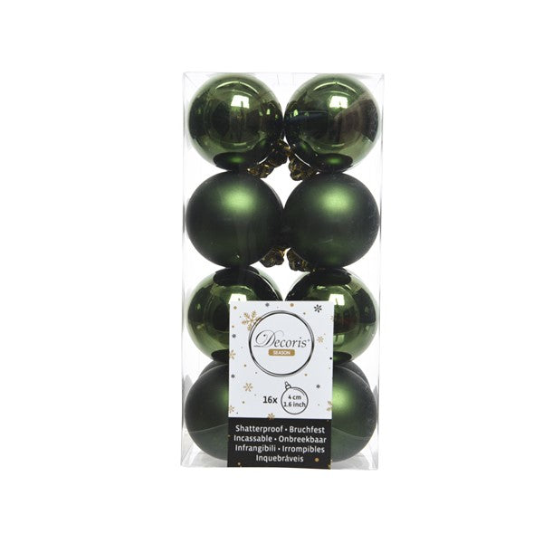 Decoris Shatterproof Baubles in Pine Green (Pack of 16) image 0