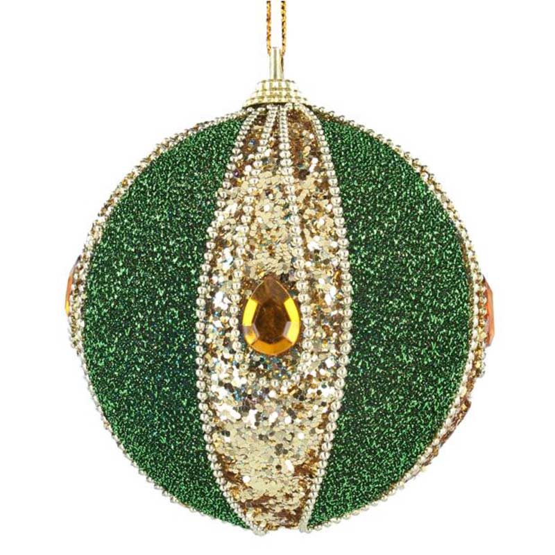Gisela Graham Green & Gold Fabric Bauble with Jewels image 0