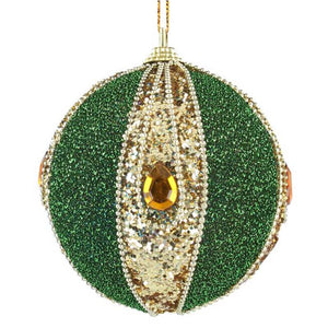 Gisela Graham Green & Gold Fabric Bauble with Jewels image 0
