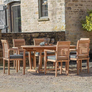 Bramblecrest Richmond 6 Seat Wooden Dining Set with Oval Table, Parasol & Base image 1