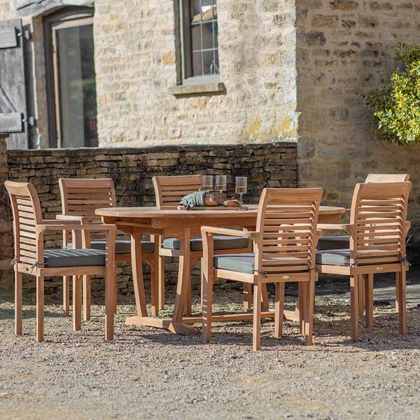 Bramblecrest Richmond 6 Seat Wooden Dining Set with Oval Table, Parasol & Base image 1