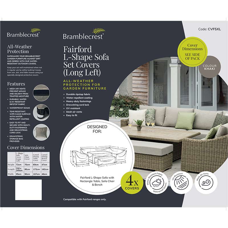 Bramblecrest Covers for Fairford L-Shape Rectangular Corner Sofa Set, Long Left image 0