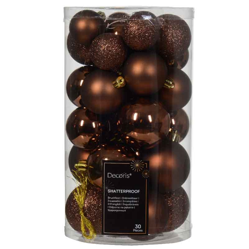 Decoris Shatterproof Baubles in Espresso (Pack of 30) image 0