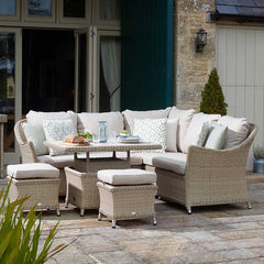 Bramblecrest Monterey Mini Corner Sofa Set in Sandstone Rattan with Dual Height Table image 0