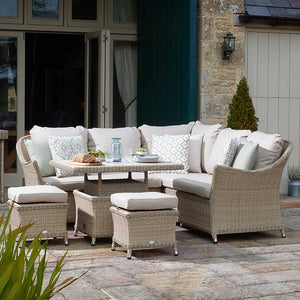 Bramblecrest Monterey Mini Corner Sofa Set in Sandstone Rattan with Dual Height Table image 0