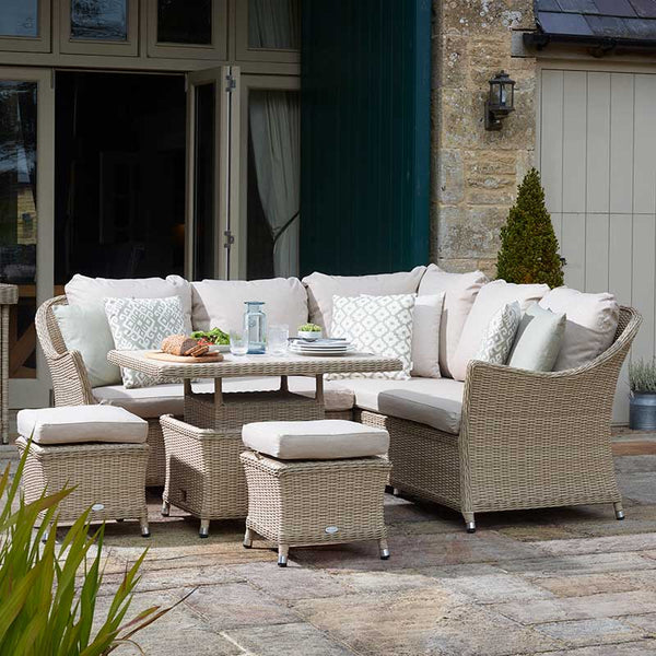 Bramblecrest Monterey Mini Corner Sofa Set in Sandstone Rattan with Dual Height Table image 0