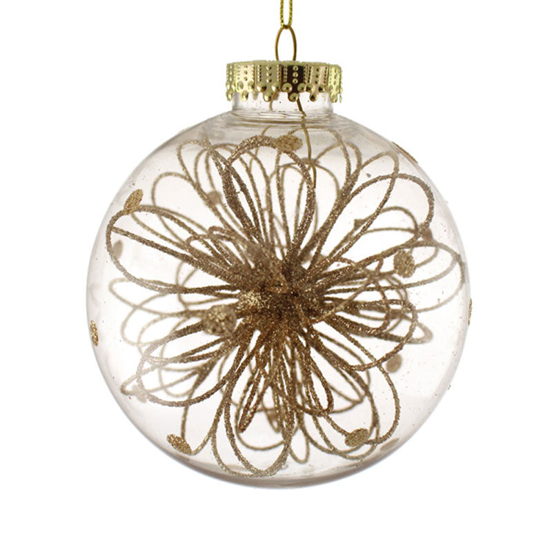 SageDecor Clear Bauble with Gold Glittered Flower Decor image 0