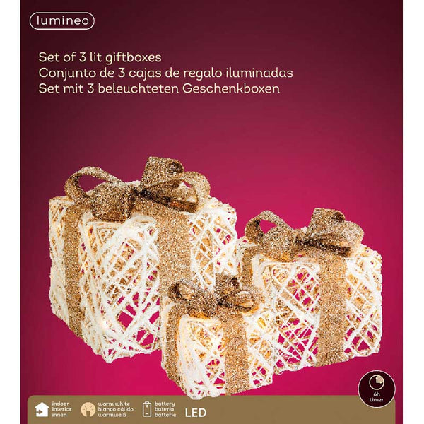 Lumineo LED Battery-Operated Rattan Giftboxes (Set of 3) image 4