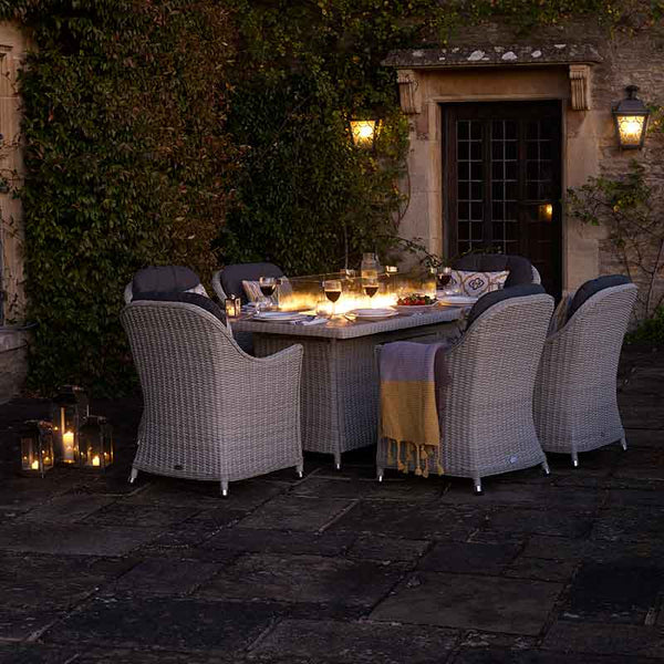 Bramblecrest Monterey 6 Seat Garden Dining Set in Dove Grey with Rectangular Firepit Table image 0