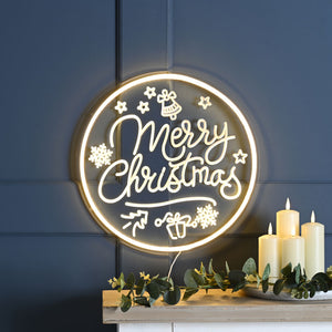 Festive Round Merry Christmas Neon Sign image 0