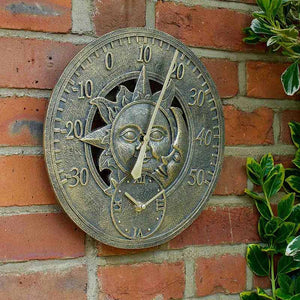 Sun and Moon Wall Thermometer and Clock image 1